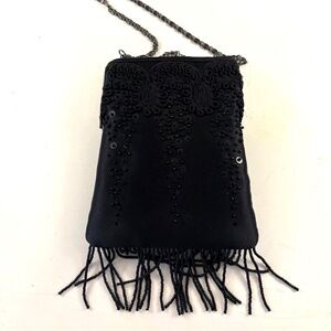 Talbots Beaded Satin Fringe Evening Bag, New Condition